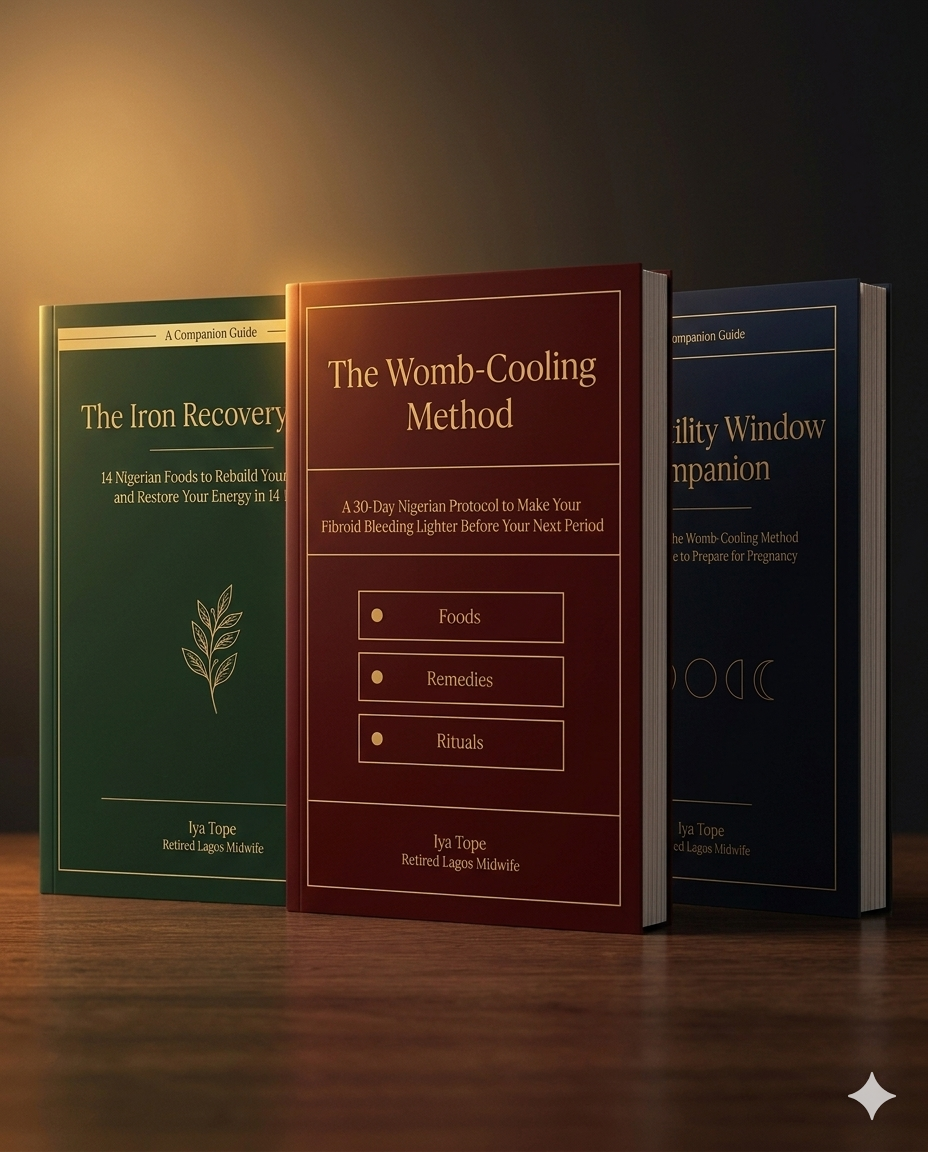 The complete Womb-Cooling Method bundle — main guide plus The Iron Recovery Plan and The Fertility Window Companion